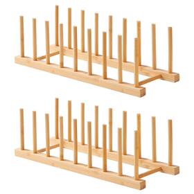 Prb0802 Worthyeah Bamboo Dish Drying Rack-2 Pcs Pot Lid Plate Rack Organizer Holder For Cabinet