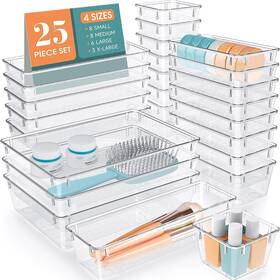 Wb-02-00041 Wowbox 25 Pcs Clear Plastic Drawer Organizer Set 4 Sizes Desk Divider