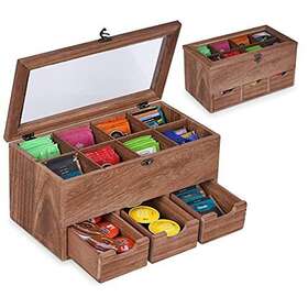 Wpkltmz 606267072141 Wooden Tea Box Bag Organizer Storage With 8 Compartments
