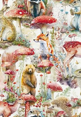 Wy-bso12001 Wy-bso 768443863766 Adhesive Shelf Liner Mushrooms And Animals Contact Paper For Cabinets Vinyl F