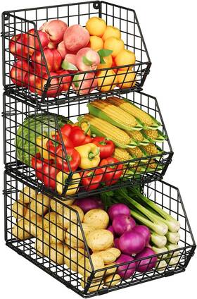 Zbcwl22-3c X-cosrack 3-tier Stackable Wire Baskets For Pantry Large Black Zbcwl22-3c X-cosrack 3-tier Stackable Wire Baskets For Pantry Large Black