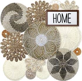 Xil2182 Xuhal 15 Pcs Boho Wall Basket Decor Hanging Woven Brown And White