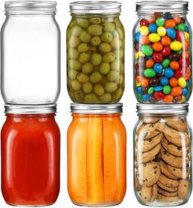 Yeboda 779675519208 6 Pack Wide Mouth Mason Jars 32oz Glass Canning With Clear