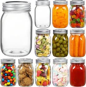 Yeboda 779675519222 16 Oz Wide Mouth Mason Jars 12 Pack Glass Canning With Clear