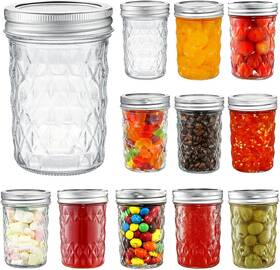 Yeboda 779675519314 12 Pack Mason Jars 8 Oz Glass With Lids And Bands Canning Clear