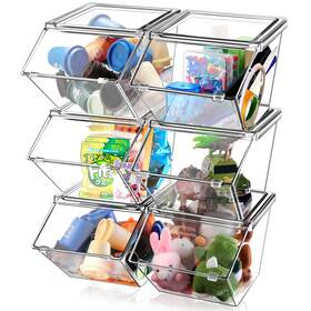 Tz-yerliker-974 Yerliker 6 Pcs Clear Plastic Storage Bins With Lids Large Stackable Pantry St