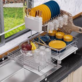 Asd51 Yeypop 2 Tier Expandable Dish Drying Rack Stainless Steel W Drainboard L
