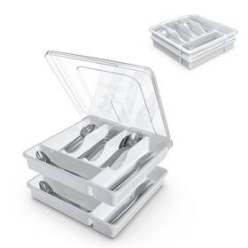 Yicochi 643920182714 2 Layer Large Silverware Tray With Lid Stackable Utensil Organizer For Counte