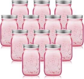 Lt-yinder-1478 Yinder 12 Pieces 32 Oz Colored Mason Jars Glass With Lids Wide Pink