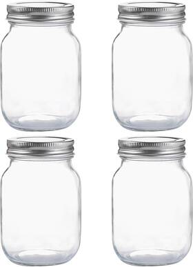 Yingerhuan 757347190894 Glass Regular Mouth Mason Jars 16 Oz Clear With Silver