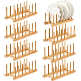 Holder-7887 Yinkin 8 Pcs Bamboo Wooden Plate Rack Dish Drying Wood Pot Lid Holder St