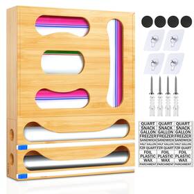 Yi001 Yitoba Thicker Bag Storage Organizer Bamboo Baggie Holder With Aluminum Foil Dispen