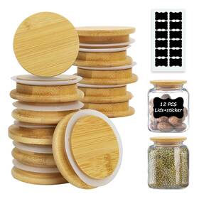 Yi017 Yitoba 12 Pcs Bamboo Lids For Glass Cups Reusable Wooden Storage Pack Yellow