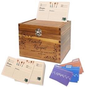 Yojo 760752677744 Recipe Boxrecipe Cards And Box Setwooden With 50 Double Sided 4x6