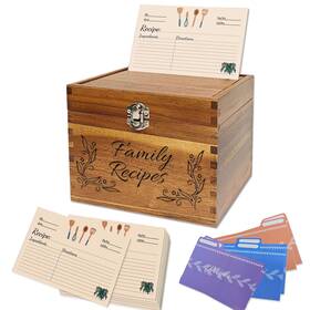 Yojo 760752677751 Wooden Recipe Box Set With 50 Double Sided 4x6 Cards And 6 Dividers -