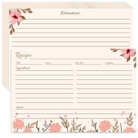 Yojo20250515-01 Yojo Floral Recipe Cards 100 Count 4x6 Double Sided Thick Cardstock