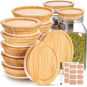 Wk-mjl-6r Yomarket 6w 12 Pack Wooden Mason Jar Lids 6 Wide And Regular Mouth With Silicone A Wk-mjl-6r Yomarket 6w 12 Pack Wooden Mason Jar Lids 6 Wide And Regular Mouth With Silicone A
