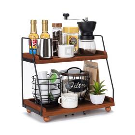 Youngcafe 721912812290 2 Tier Coffee Bar Accessories And Organizer Shelf Wooden Sta... Fast Ship