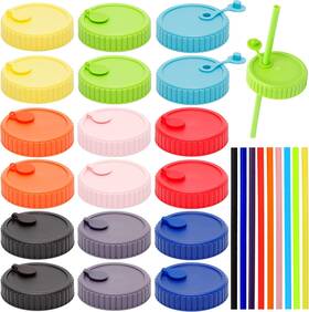 Youngever 810057391521 18 Pack Plastic Mason Jar Lids With 9 Silicon Multicolor