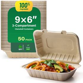 Yoyomax 709347442756 100% Compostable To Go Food Containers With Lids - Heavy-duty Quality