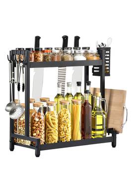 Tlj001001 Yuejihuisimple Countertop Spice Rack Organizer 2-tier Seasoning With Metal Guardra Tlj001001 Yuejihuisimple Countertop Spice Rack Organizer 2-tier Seasoning With Metal Guardra