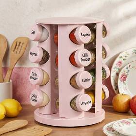 Tg-yungyan-3885 Yungyan Pink Rotating Spice Rack Seasoning Organizer With 16 Empty Jars Spic Tg-yungyan-3885 Yungyan Pink Rotating Spice Rack Seasoning Organizer With 16 Empty Jars Spic