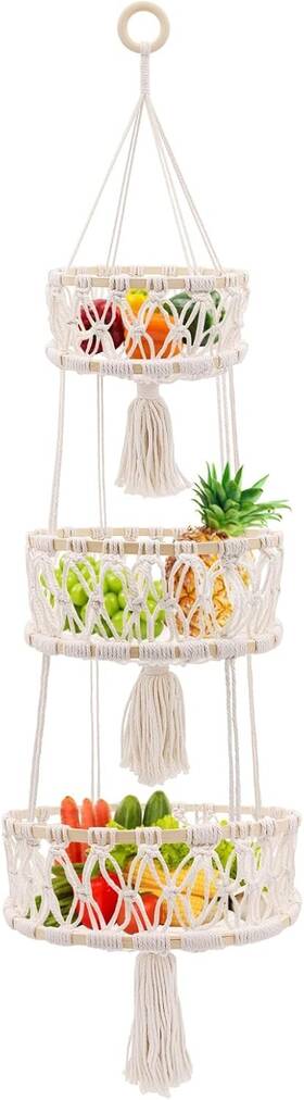 T037 Yuuzue 3 Tier Hanging Basket Macrame For Fruit And Vegetable Neutral T037 Yuuzue 3 Tier Hanging Basket Macrame For Fruit And Vegetable Neutral