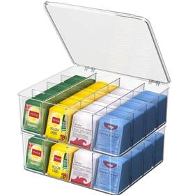 Yyico 791684261862 Tea Bag Organizer With Lid Plastic Storage Bin - 16 Compartments Remova