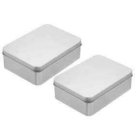 Zaplyte 634149372041 2pcs Metal Tin Box Containers 4.9x3.5x1.6 Inch Portable Storage Silver