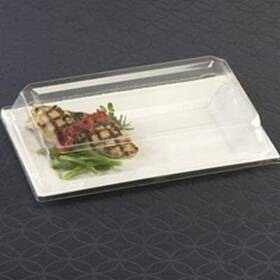 Zp-64sbflc Zappy 10 13.5 Inch X8.5 Rectangle Serving Trays With Lids - White Plastic Food Co