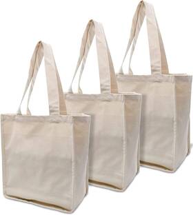 Mpn-123 Zenpac Canvas Grocery Bag - 3 Pack Large Organic Cotton Fabric Bags With Handles &