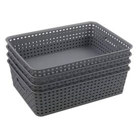 10493 Zerdyne 4-pack Storage Basket Tray Plastic Paper Gray 10493 Zerdyne 4-pack Storage Basket Tray Plastic Paper Gray