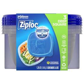 321872 Ziploc Storage Containers With Smartsnap Technology Deep Square 1.25q 3 Pack