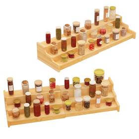 Hx-70079 Zri Bamboo 2 Pack Spice Rack Organizer For Cabinet - 3 Tier Expandable Display Sh
