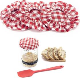 001-3 Zuawae Sourdough Jar Cover Reusable Cloth 3pc Handmade Red Plaid