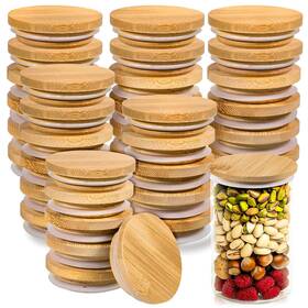 Y9bca1vz Zyghjort 645377 1 Oui Yogurt Jar Lids Reusable 36 Pack Natural Bamboo Wooden Canning Brown