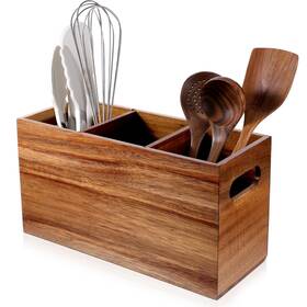 Urbjd9as Zyghjort 648729 1 Wooden Utensil Holder 3 Compartment Spatula Natural Acacia Wood Silve