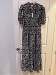 Studio Women's Black White Floral V-neck Maxi Dress 3 Tiered, Size 1X Nwt. Fixed Price $38.95.