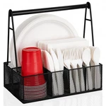 Paper Plate Organizer With Handle For Countertop, Metal Silverware Caddy .... Fixed Price $41.09.