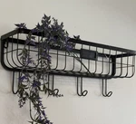 Black Metal Wall Basket With Hooks Kitchen Wire Grid Organizer Shelf. Fixed Price $34.20.