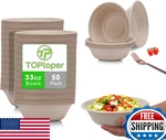 Toptoper 33OZ Large Disposable Paper Bowls, 50-PACK, Leakproof, Microwave Safe. Fixed Price $52.28.