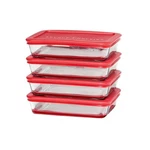 Anchor Hocking Snugfit Rectangular Food Storage, 4-PC Set, 3-CUP, Red Lids. Fixed Price $49.78.
