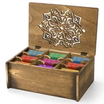 Tea Bag Organizer, Wood Holder Box - 9 Compartments With Floral Lid. Fixed Price $26.30.