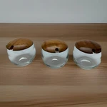 Myrtle Wood Glass Condiment Jar Set Of 3 Grant Pass Oregon Craft Studio. Fixed Price $35.00.
