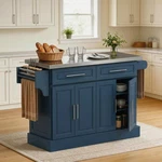 Homcom 57" Rolling Kitchen Island Cart With Stainless Steel Top, Navy Blue. Fixed Price $319.99.