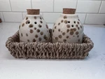 Mud Pie Ceramic Polka Dot Salt & Pepper Shakers With Basket Cork Stoppers. Fixed Price $9.99.
