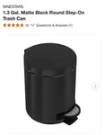 Ninestars 1.3 Gal. Matte Black Round Step-on Trash Can. Fixed Price $25.00.