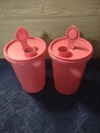 Tupperware Set Of 2 Pink 1 Qt Handolier Liquid Storage Drink Holder With Snap.... Fixed Price $20.00.