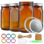 Carblin 4 Pack Mason Jars 32 Oz, Amber Wide Mouth Canning With. Fixed Price $28.86.