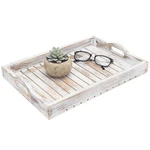 Mygift Shabby Chic Whitewashed Wood Breakfast Serving Tray With Cutout Handles. Fixed Price $32.99.